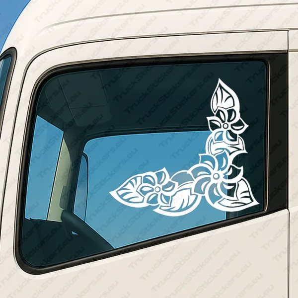 White Flowers Truck Window Sticker, Version 6