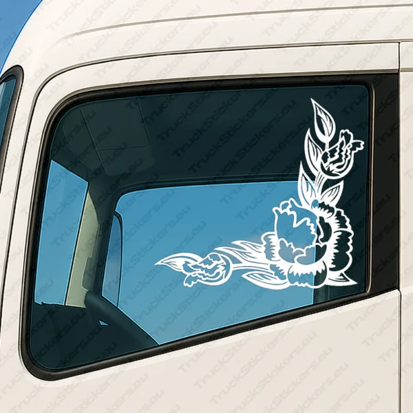 White Flowers Truck Window Sticker, Version 8