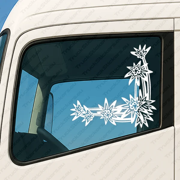 White Flowers Truck Window Sticker, Version