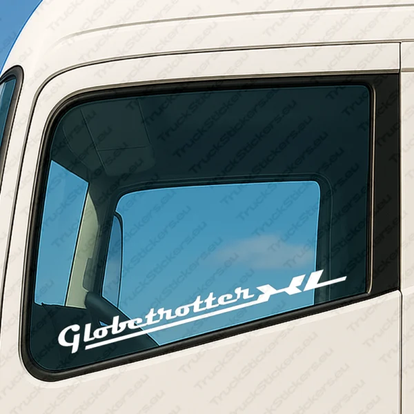 White Volvo Truck Window Sticker, Globetrotter XL Logo