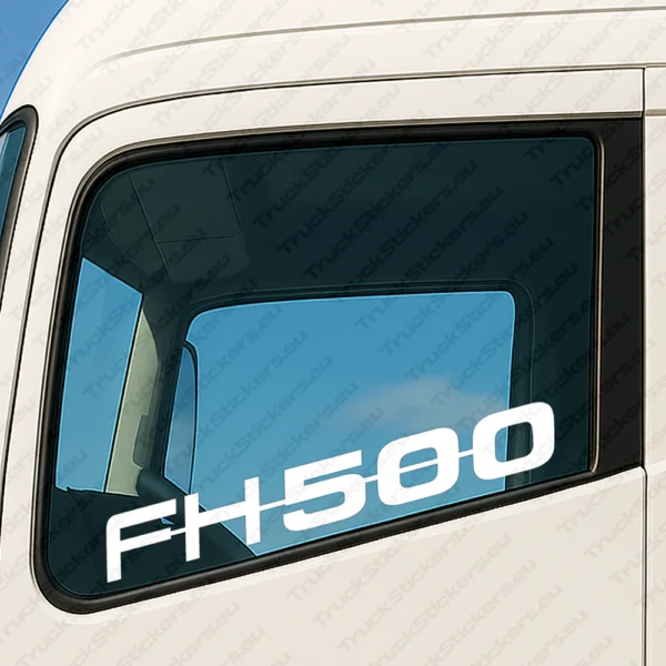 White Volvo Truck Window Sticker, Bold FH500 Logo