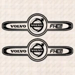 Closeup of Volvo Truck Window Sticker, FH16 with Classic Logo Inside Frame