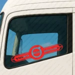 Red Volvo Truck Window Sticker, Globetrotter with Modern Logo Inside Frame