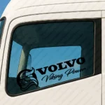 Black Volvo Truck Window Sticker, Viking Power with Bold Text Logo and Viking Head Version 1