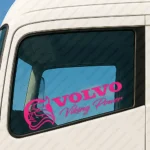 Fuchsia Volvo Truck Window Sticker, Viking Power with Bold Text Logo and Viking Head Version 1