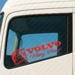 Red Volvo Truck Window Sticker, Viking Power with Bold Text Logo and Viking Head Version 1
