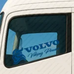 Blue Volvo Truck Window Sticker, Viking Power with Bold Text Logo and Viking Head Version 2