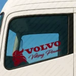 Burgundy Volvo Truck Window Sticker, Viking Power with Bold Text Logo and Viking Head Version 2