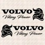 Closeup of Volvo Truck Window Sticker, Viking Power with Bold Text Logo and Viking Head Version 2