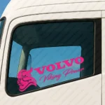 Fuchsia Volvo Truck Window Sticker, Viking Power with Bold Text Logo and Viking Head Version 2