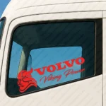 Red Volvo Truck Window Sticker, Viking Power with Bold Text Logo and Viking Head Version 2