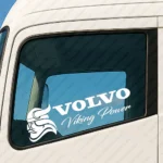 White Volvo Truck Window Sticker, Viking Power with Bold Text Logo and Viking Head Version 2
