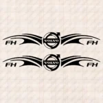 Closeup of Volvo Truck Window Sticker, FH with Classic Logo and Graphics