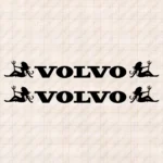 Closeup of Volvo Truck Window Sticker, Text Logo with Women Holding a Trident
