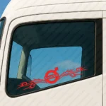 Red Volvo Truck Window Sticker, Bold Classic Logo with Dynamic Wave Graphics