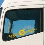 Yellow Volvo Truck Window Sticker, Bold Classic Logo with Dynamic Wave Graphics