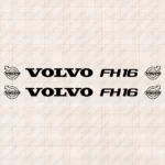 Closeup of Volvo Truck Window Sticker, FH16 with Text and Classic Logos