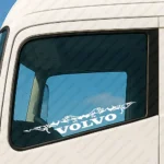 White Volvo Truck Window Sticker, Text Logo with Abstract Graphics
