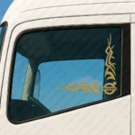 Gold Volvo Truck Window Sticker, Classic Logo with Corner Tribal Graphics