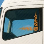 Orange Volvo Truck Window Sticker, Classic Logo with Corner Tribal Graphics