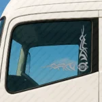 Silver Volvo Truck Window Sticker, Classic Logo with Corner Tribal Graphics