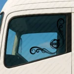 Black Volvo Truck Window Sticker, Classic Logo with Corner Flowing Swirl Graphics