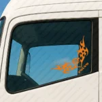 Orange Volvo Truck Window Sticker, Classic and Text Logo with Dynamic Wave Graphics