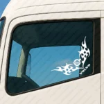 White Volvo Truck Window Sticker, Classic and Text Logo with Dynamic Wave Graphics