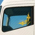 Yellow Volvo Truck Window Sticker, Classic and Text Logo with Dynamic Wave Graphics