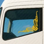 Yellow Volvo Truck Window Sticker, Classic Bold Logo with Corner Flourish Graphics
