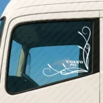 White Volvo Truck Window Sticker, FH with Text Logo and Corner Flourish Graphics