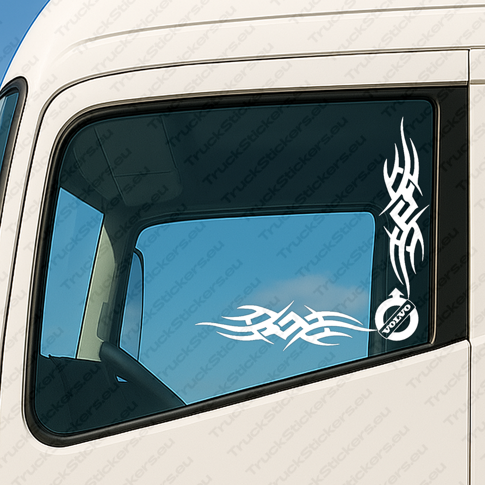 window-sticker-for-trucks-90466-white White Volvo Truck Window Sticker, Alternative Logo with Corner Dynamic Wave Design