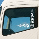 White Volvo Truck Window Sticker, Classic Logo with Corner Tribal Graphics