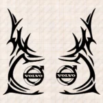 Closeup of Volvo Truck Window Sticker, Classic Logo with Tribal Verical Graphics