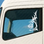 White Volvo Truck Window Sticker, Classic Logo with Tribal Verical Graphics