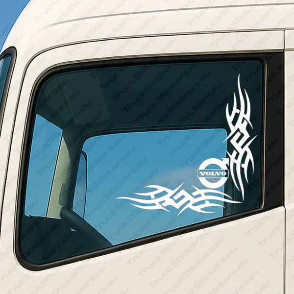 White Volvo Truck Window Sticker, Alternative Logo with Corner Dynamic Wave Graphics