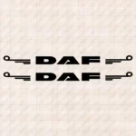 Closeup of Daf Truck Window Sticker, Text Logo Bold with Lines