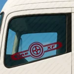 Burgundy Daf Truck Window Sticker, XF with Text Logo and Symbol Inside Frame
