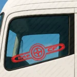 Red Daf Truck Window Sticker, CF with Text Logo and Symbol Inside Frame