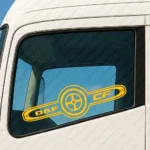 Yellow Daf Truck Window Sticker, CF with Text Logo and Symbol Inside Frame