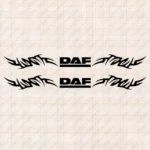 Closeup of Daf Truck Window Sticker, Underlined Bold Text Logo with Dynamic Wave Graphics Version 1
