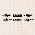 Closeup of Daf Truck Window Sticker, Underlined Bold Text Logo with Dynamic Wave Graphics Version 2