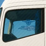 Blue Daf Truck Window Sticker, Classic Logo with Corner Flower Graphics