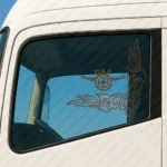Brown Daf Truck Window Sticker, Classic Logo with Corner Flower Graphics