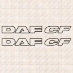 Closeup of Daf Truck Window Sticker, CF with Text Logo Outline
