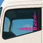Fuchsia Daf Truck Window Sticker, Round Logo with Corner Tribal Graphics