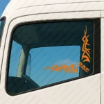 Orange Daf Truck Window Sticker, Underlined Text Logo with Corner Tribal Graphics