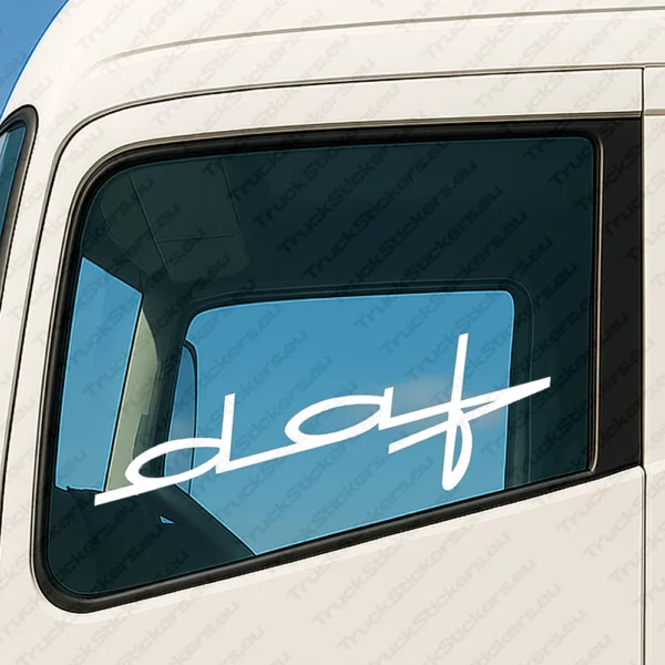 White Daf Truck Window Sticker, Modern Text Logo