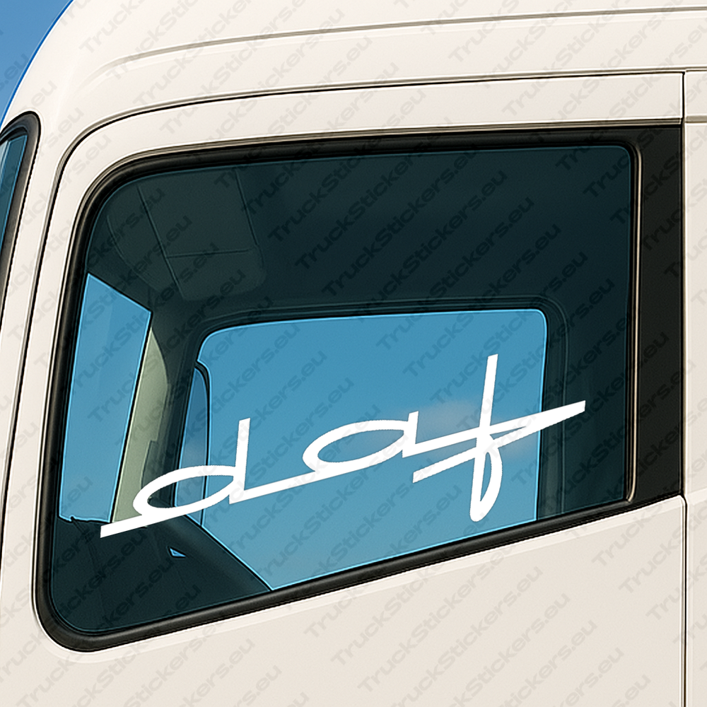 window-sticker-for-trucks-90614-white White Daf Truck Window Sticker, Modern Text Logo