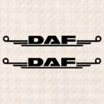 Closeup of Daf Truck Window Sticker, Bold Text Logo with Lines